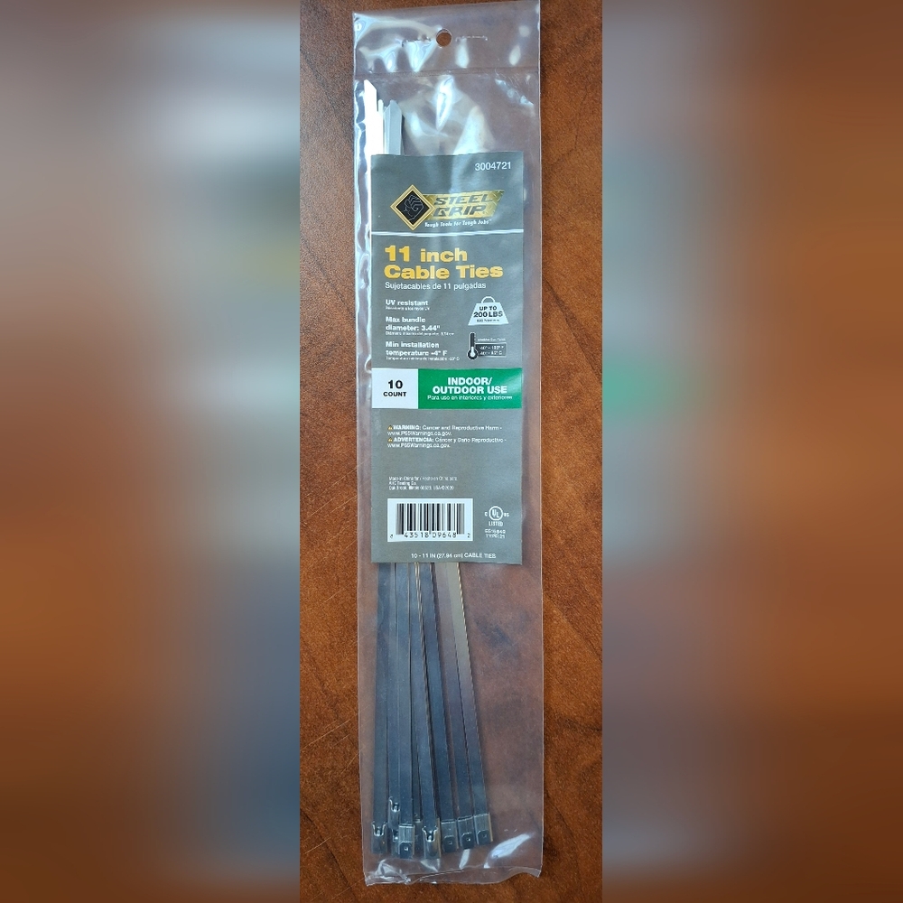 Steel Grip 11" Silver Cable Ties 10pk SS-S-280-11-10(2 Available Priced For One)
